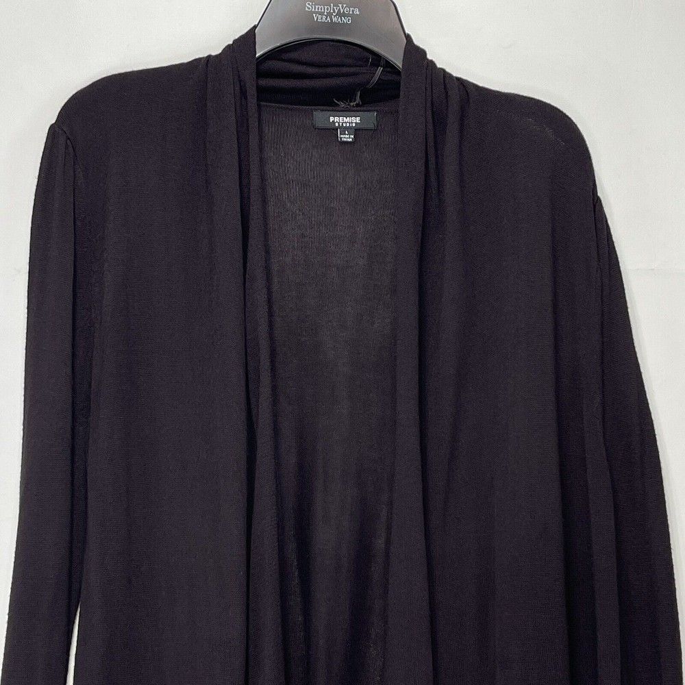 Premise Studio Women Cardigan L Brown Open Ruched Sleeve Cardigan Sweater - Picture 3 of 16